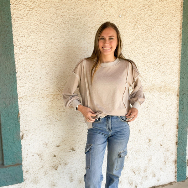 Easy Day Exposed Seam Sweatshirt - Ash Mocha