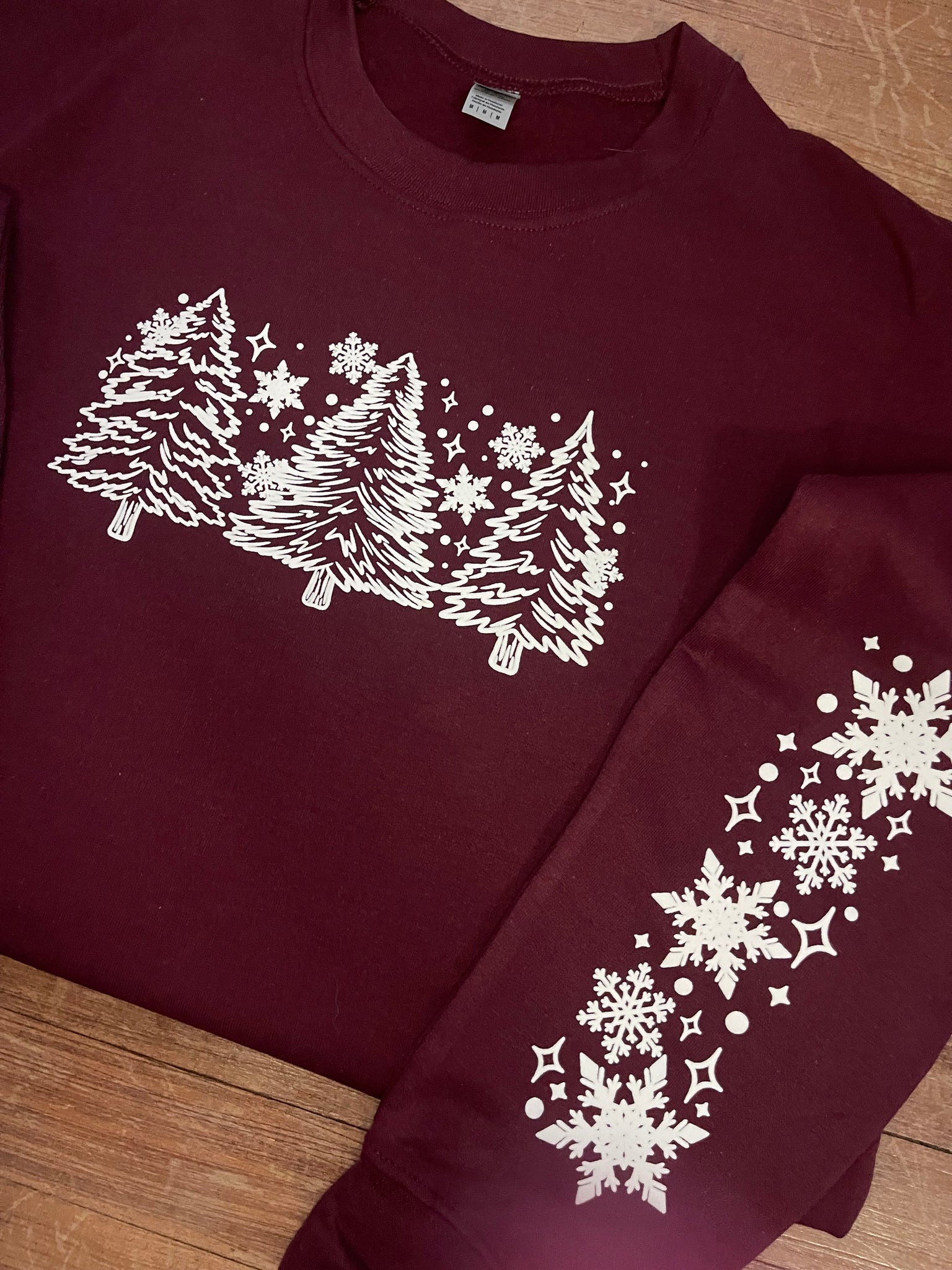 Snowy Trees with Sleeve Detail - Puff Print Sweatshirt