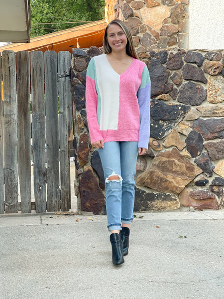 Allie Cozy V-Neck Colorblock Sweater