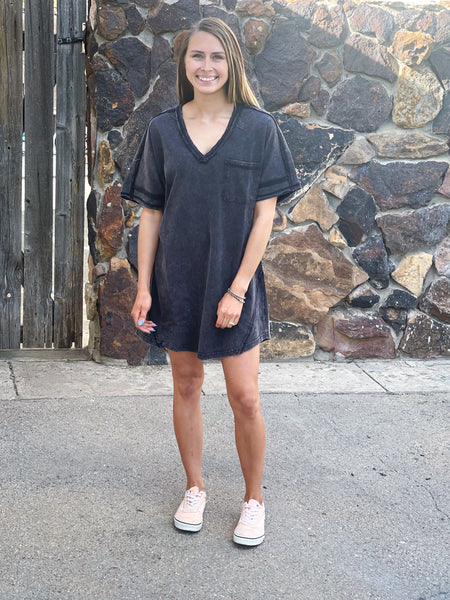 Julia Oversized washed t-shirt Dress | Black