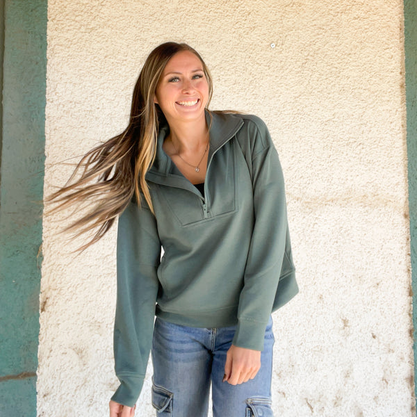 Ready to Go Scuba Half Zip Pullover - Ash Jade