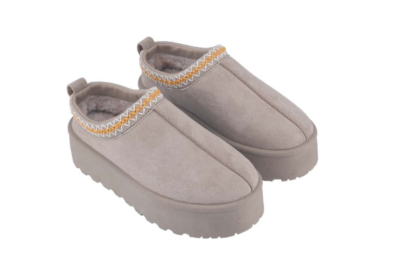 Platform Lookalike Slipper - Taupe - Fur Lined