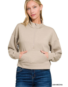 Ready to Go Scuba Half Zip Pullover - Ash Mocha