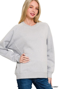 Fleece Roundneck Ribbed Side  Pullover - H. Grey