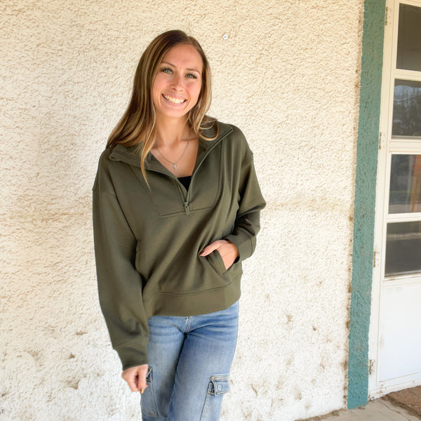 Ready to Go Scuba Half Zip Pullover - Olive