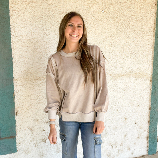 Easy Day Exposed Seam Sweatshirt - Ash Mocha