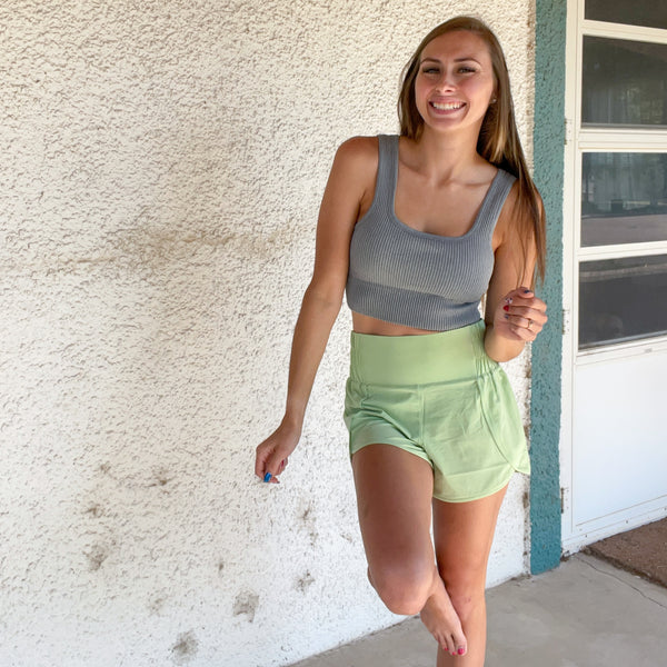 (Athletic Shorts - Minty Lime