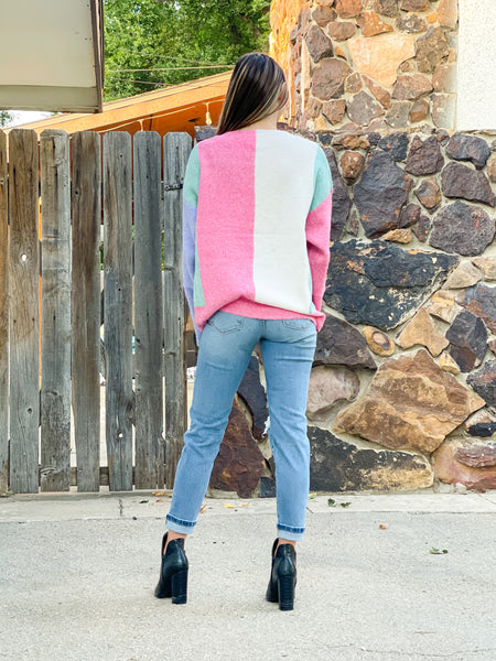 Allie Cozy V-Neck Colorblock Sweater