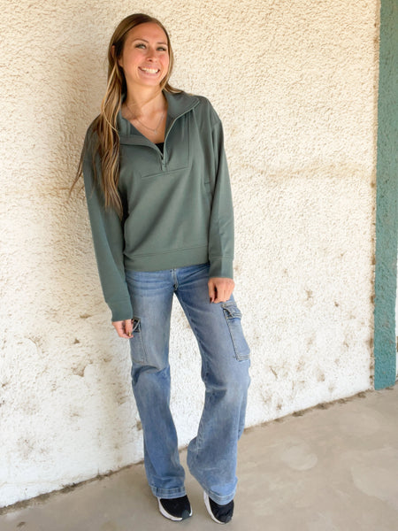 Ready to Go Scuba Half Zip Pullover - Ash Jade