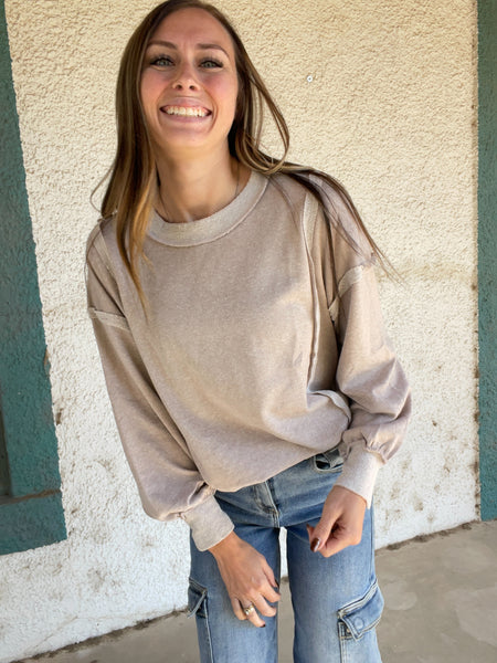 Easy Day Exposed Seam Sweatshirt - Ash Mocha