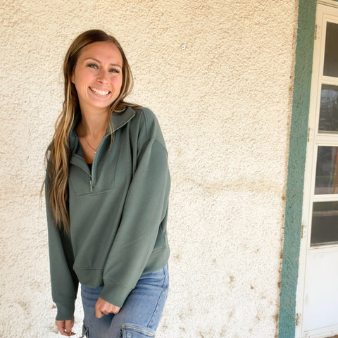 Ready to Go Scuba Half Zip Pullover - Ash Jade