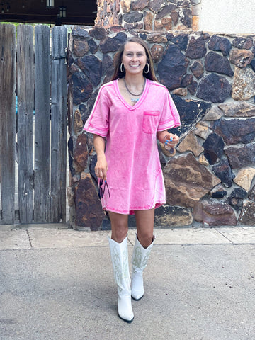 Julia Oversized washed t-shirt Dress | Hot Pink