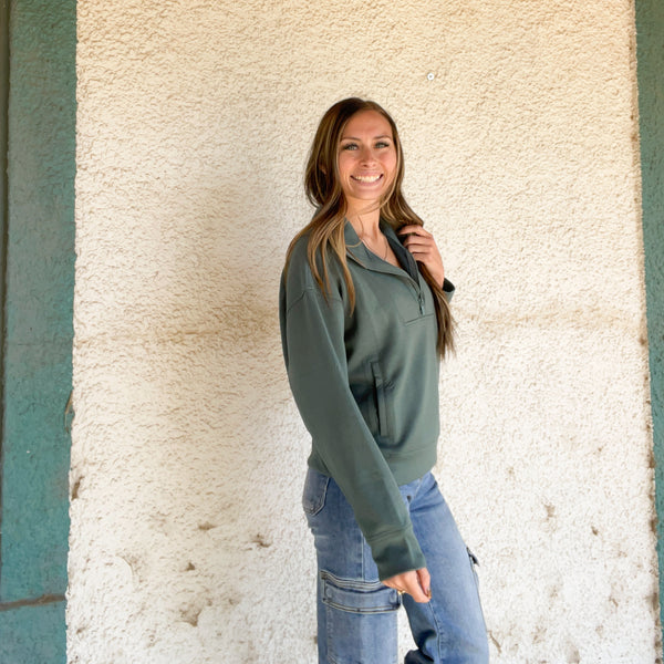 Ready to Go Scuba Half Zip Pullover - Ash Jade