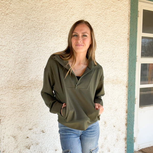 Ready to Go Scuba Half Zip Pullover - Olive