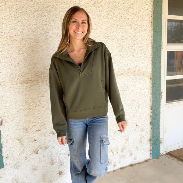 Ready to Go Scuba Half Zip Pullover - Olive