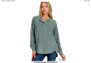 Brushed Melange Hacci Henley Sweater - Ash Jade