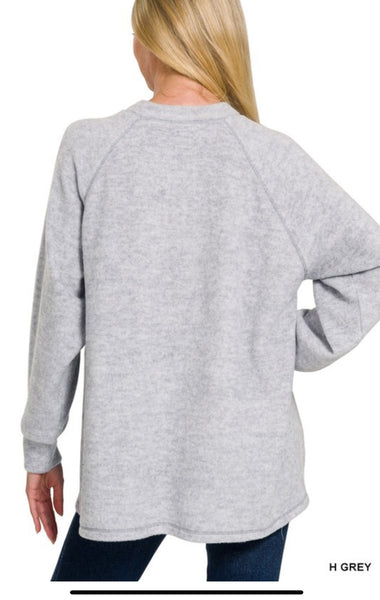 Brushed Melange Hacci Henley Sweater - Lt Grey