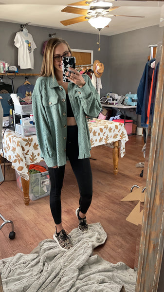 Tay Cabel Knit Casual Shacket - Sage