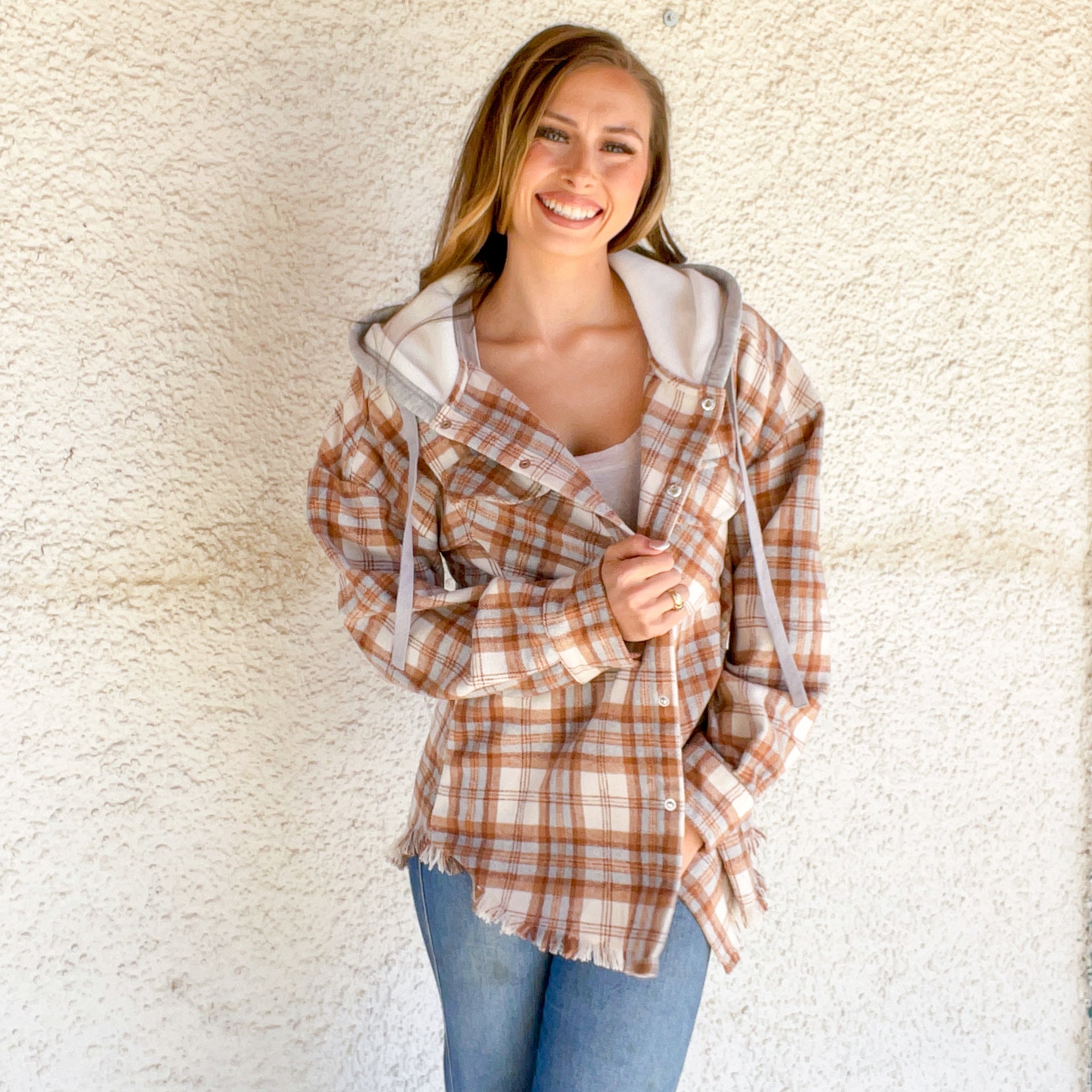 Autumn Hooded Shacket - Camel Mix